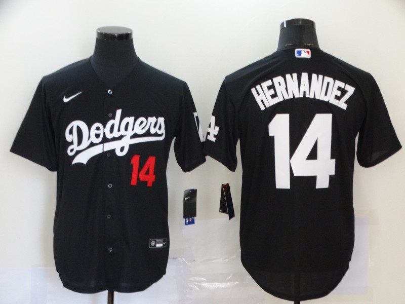 Men's Los Angeles Dodgers #14 Kiké Hernández Black Cool Base Stitched MLB Jersey